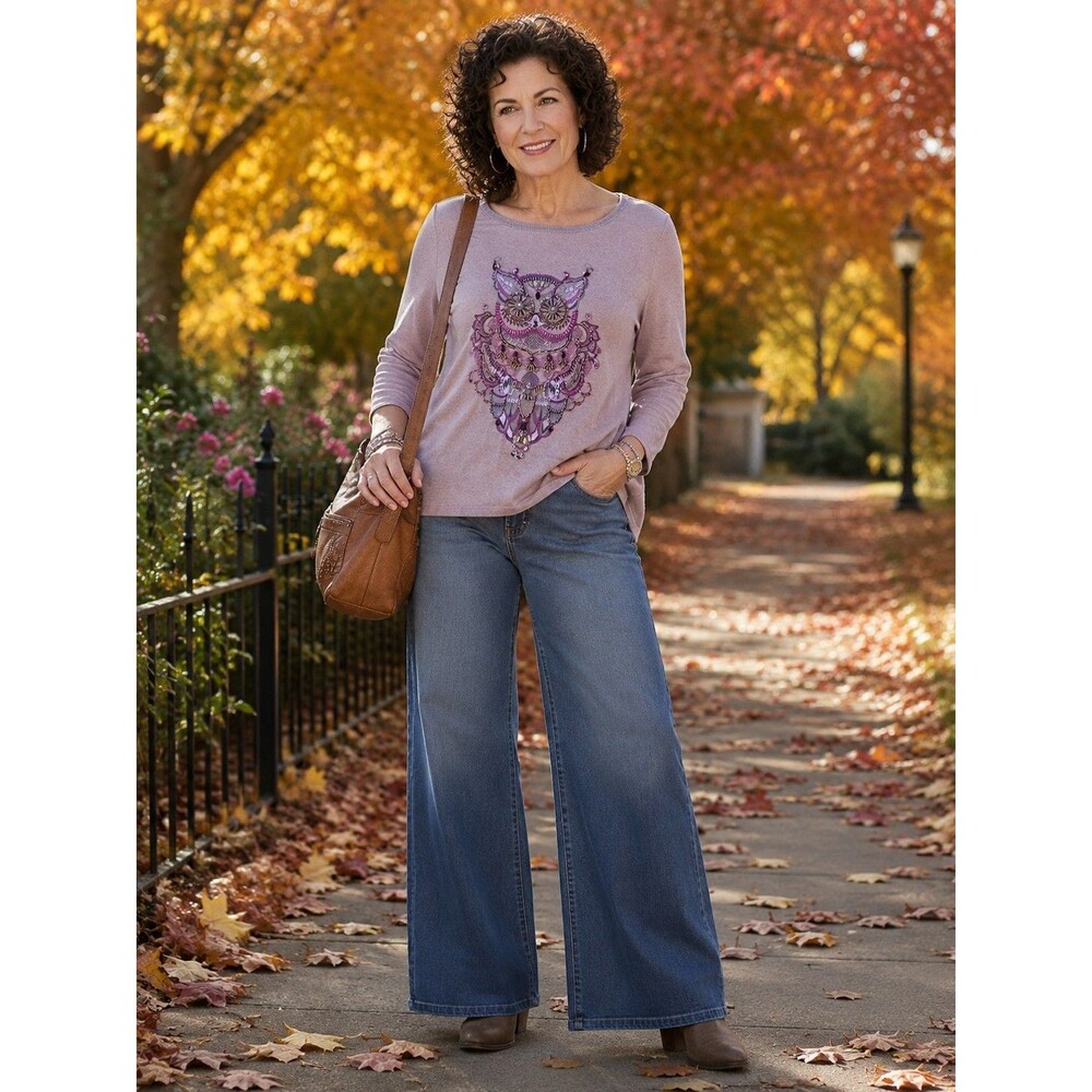 Chico’s Embellished OWL Sweater Cotton Cashmere Blend Pullover Women’s Sz L (12)